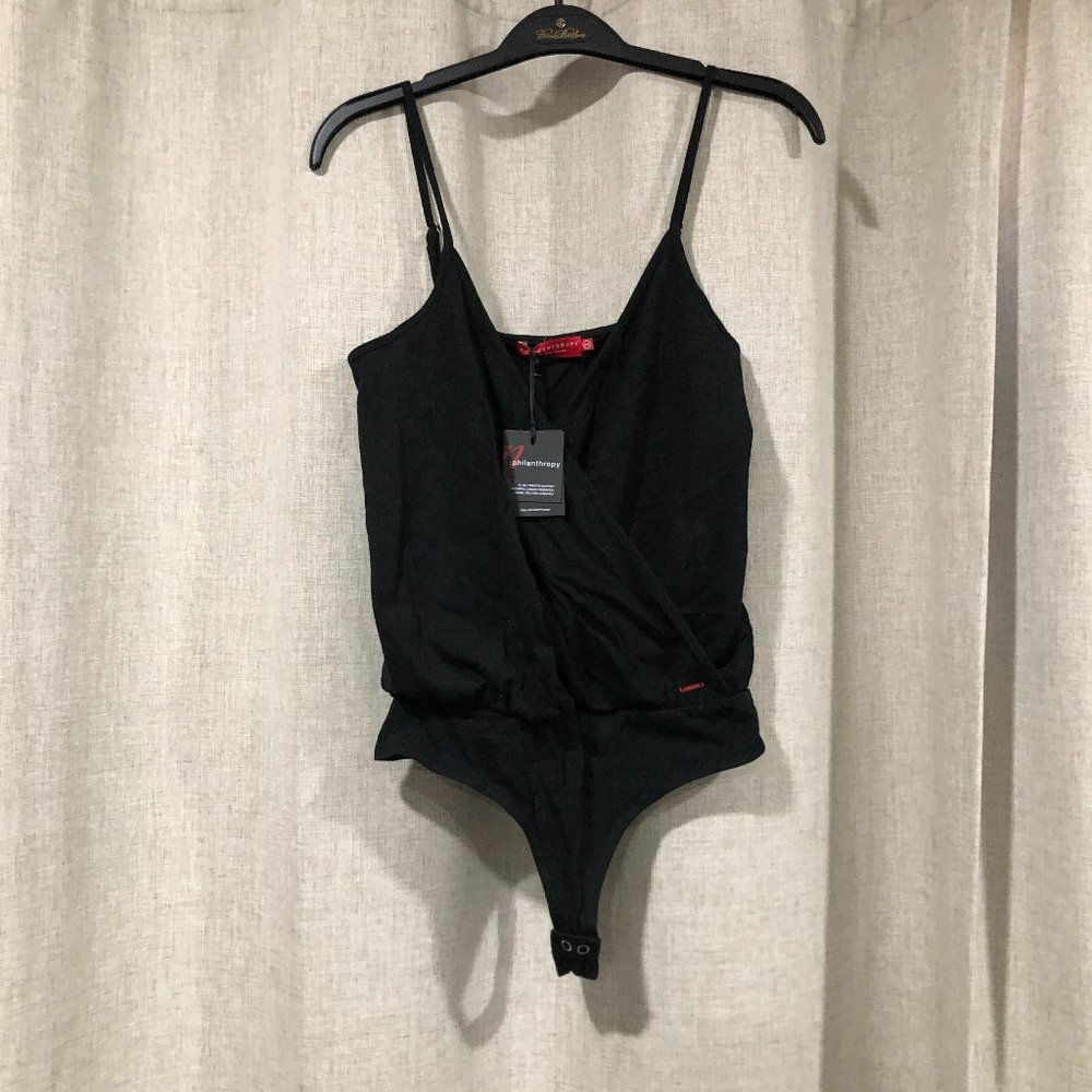 PHILANTHROPY XS One Piece Bodysuit Cotton Blend Stretch Black New